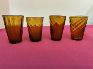 Vintage Mid Century Dark Amber (brown) Hand Blown Shot Glasses