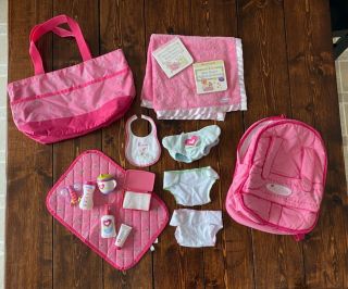 American Girl Bitty Baby Diaper Bag And Backpack With Accessories