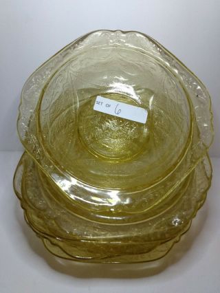 Set Of 6 Madrid Yellow Amber Federal Glass 5 " Bowls Depression Glass 2 Have Chip