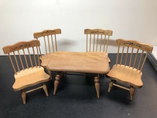 Vintage Doll House Furniture Play Set Table And 4 Chairs Wood For 8” Dolls