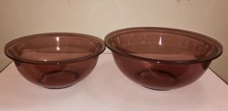 Vintage Pyrex Cranberry Mixing Bowls,  1.  5 L And 2.  5 L