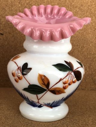 Victorian Hand Painted Enamel Flowers Cased Bristol Jack In Pulpit Glass Vase