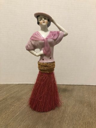 Vtg Antique Porcelain Half Doll Whisk Broom Clothes Brush Germany Japan