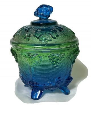Blue And Green Carnival Glass Candy Dish