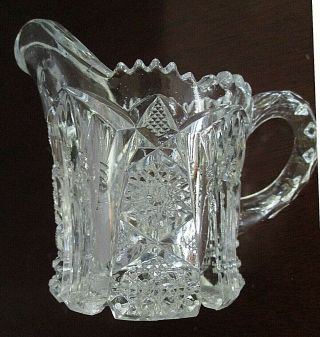 EAPG IMPERIAL GLASS CO.  No.  212 NUCUT; Diamond With Fans Creamer 1912 2