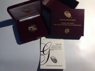 2018 1/10 Oz American Eagle Gold Proof Coin W Box/coa.  Bl4e