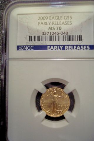 2009 1/10 Oz $5.  00 American Gold Eagle Ngc Early Release Ms70 Ser 3371045 - 048