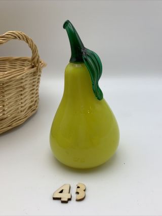 Vintage Hand Blown Murano Style Glass Fruit Yellow Pear