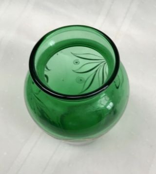 Vintage Anchor Hocking Forest Green Glass Vase with Gold Leaf Design 4 