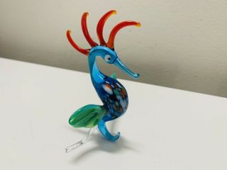 Hand Blown Sea Horse Sculpture Miniature Murano? Art Glass Sea Horse 4”x3”