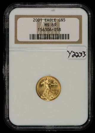 2001 G$5 1/10 Oz American Eagle Gold Coin - Ngc Ms 69 - Sku - Y2233