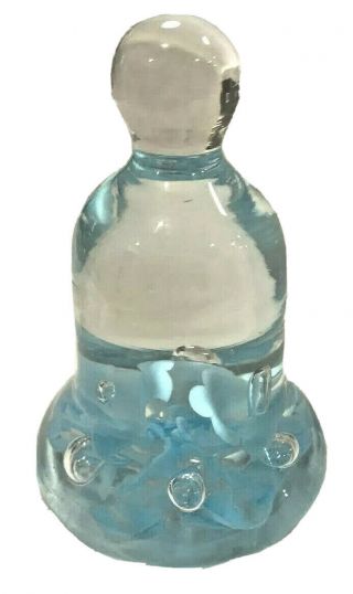 Vintage St Clair Glass Bell Paperweight,  Joe Rice Glass,  Blue Flowers,  Stamped
