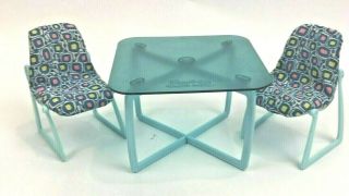 Vintage Barbie Dream House Furniture Blue Dining Room Table Chairs 1978 Set