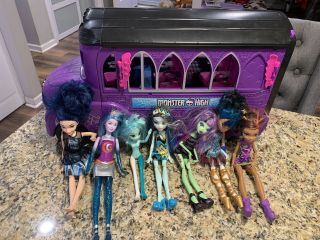 Monster High Doll School Large Purple Party Bus Spa Playset With Multiple Dolls