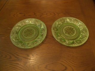 2 Vintage Green Depression Indiana Glass 8.  25 " Luncheon Plates Sandwich Pattern