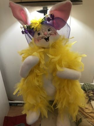 Annalee Doll Spring Easter Bunny Rabbit With Feather Boa 2007 Large 19 Inch Tall