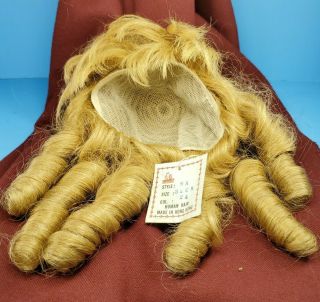 Vintage Real Human Hair Doll Wig Blonde Long Ringlets Bangs Hong Kong Size 32cm