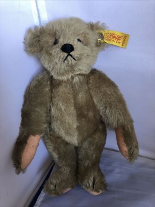Vintage Steiff Brown Mohair Teddy Bear Fully Jointed 0155/26 Button Tag 9”