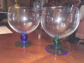 Mcm Brandy Goblets Bowl Snifter Cobalt Blue Green Glasses Ball Stem 5.  25 "