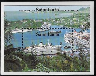 St Lucia 1991 Cruise Ship $5 Souvenir Sheet,  Mnh,  Sc 980 - Ow898