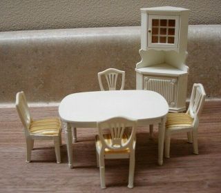 Vintage Lundby Dollhouse Miniatures Dining Room Set With Corner Hutch