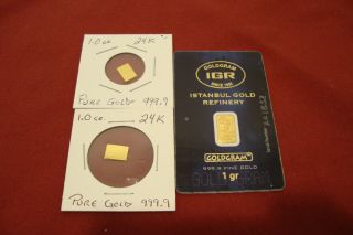 (3) 1.  0 Grams Of 999.  9 Fine Gold Bars Valcambi & Istanbul 3 Grams Total Of 24k