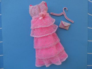 Vtg Barbie 1871 Romantic Ruffles Partial Set,  Pink & Silver Lace Dress & Purse