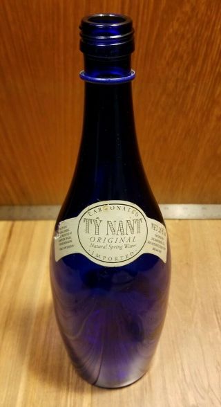 Vintage Ty Nant Sparkling Spring Water Glass Bottle Cobalt Blue Empty 750ml