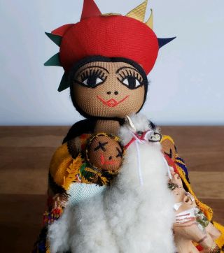 Vintage Peruvian Native Folk Art Rag Doll With Llama 15 " Tall