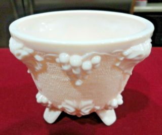 Vintage Shell Pink Milk Glass Sugar Bowl (no Lid) Grape Pattern 4 1/4 " Diameter