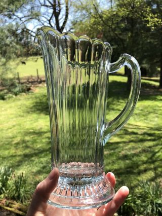 Eapg Clear Glass Pitcher,  Colonial Pattern,  Paneled With Scalloped Rim