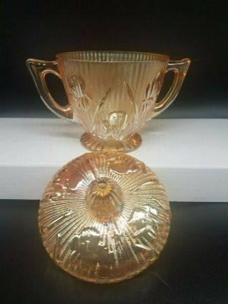 Vintage Jeannette Glass Iris And Herringbone Marigold Carnival Glass Sugar Bowl