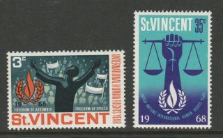 St Vincent 1968 Human Rights Year Set Sg 268 - 269 Mnh.