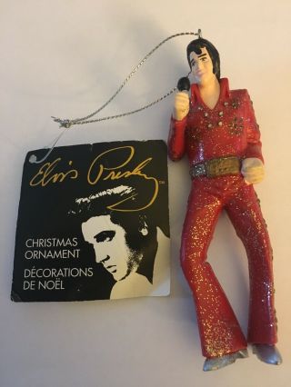 Elvis Presley Red Sparkle Jumpsuit Holding Mic Christmas Ornament W/tag