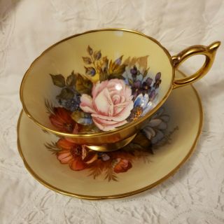 - Spectacular And Rare Aynsley Cabbage Rose Teacup And Saucer Signed J A Bailey -
