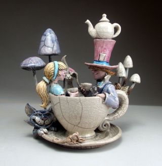 Teacup Party Teapot Pottery Folk Art Sculpture - Face Jug Maker Mitchell Grafton