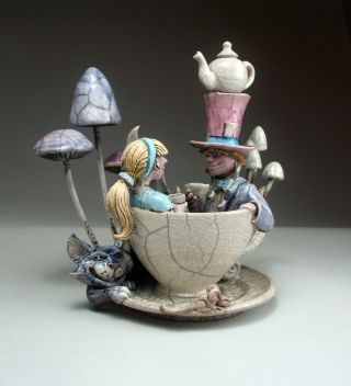 Teacup Party teapot pottery folk art sculpture - face jug maker Mitchell Grafton 2