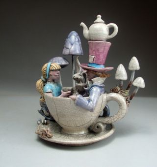 Teacup Party teapot pottery folk art sculpture - face jug maker Mitchell Grafton 3