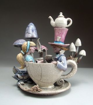 Teacup Party teapot pottery folk art sculpture - face jug maker Mitchell Grafton 4