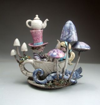 Teacup Party teapot pottery folk art sculpture - face jug maker Mitchell Grafton 5
