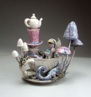 Teacup Party teapot pottery folk art sculpture - face jug maker Mitchell Grafton 6
