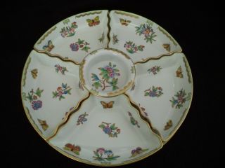 Herend Painted China 7pc Relish Tray Hors D’oeuvres Set Queen Victoria Butterfly