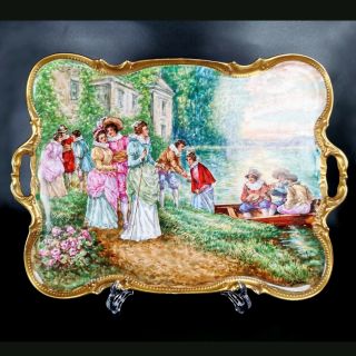 18.  5’’ Large Limoges France Hand - Painted Tray/ Plaque,  Signed " L.  Dubois ",  1908