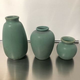 Teco Classic Green Pottery,  3 Lipped Vases,  No Chips,  No Repairs