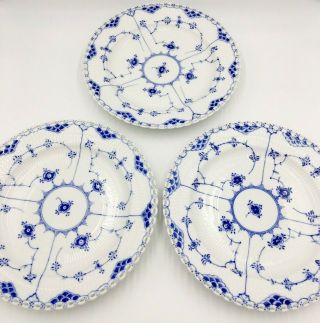 Set 3 Royal Copenhagen Blue Fluted Full Lace 10 " Dinner Plates 1084 1st Quality