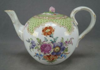 Carl Thieme Dresden Hand Painted Floral Green Fish - Scales & Gold Teapot