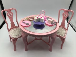 Vintage Barbie Doll Sweet Roses Dreamhouse Dining Room Table & Chairs Cake Tea