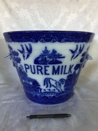 Gorgeous English Flow Blue Willow Advertising Pure Milk By Doulton