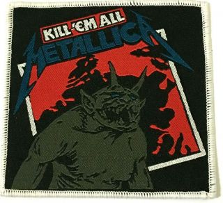 Metallica - Kill`em All - Square Woven Patch Sew On White Rare Aufnäher écusson