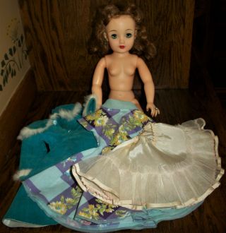 Vintage Ideal 18 " Miss Revlon Doll With Dress,  Slip & Velvet Coat